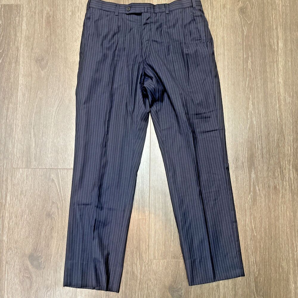 ISAIA Napoli Mens Navy Pinstripe Wool Silk Dress Pant  32/29